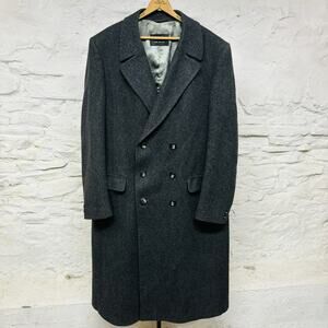 PIERRE CARDIN Size 46 L Double Breasted Overcoat 100% Wool Warm Charcoal Vintage